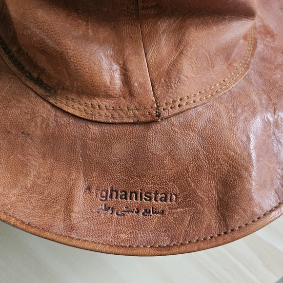 Afghanistan Men's Genuine Brown Leather Hat. - Picture 3 of 6